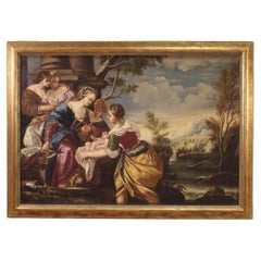 18th Century Oil on Canvas Italian Antique Painting Moses Saved From the Waters