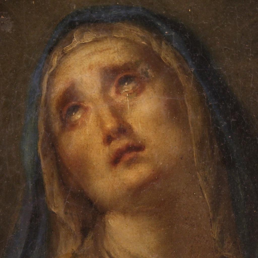 18th Century Oil on Canvas Italian Antique Painting Our Lady of Sorrows, 1750 6