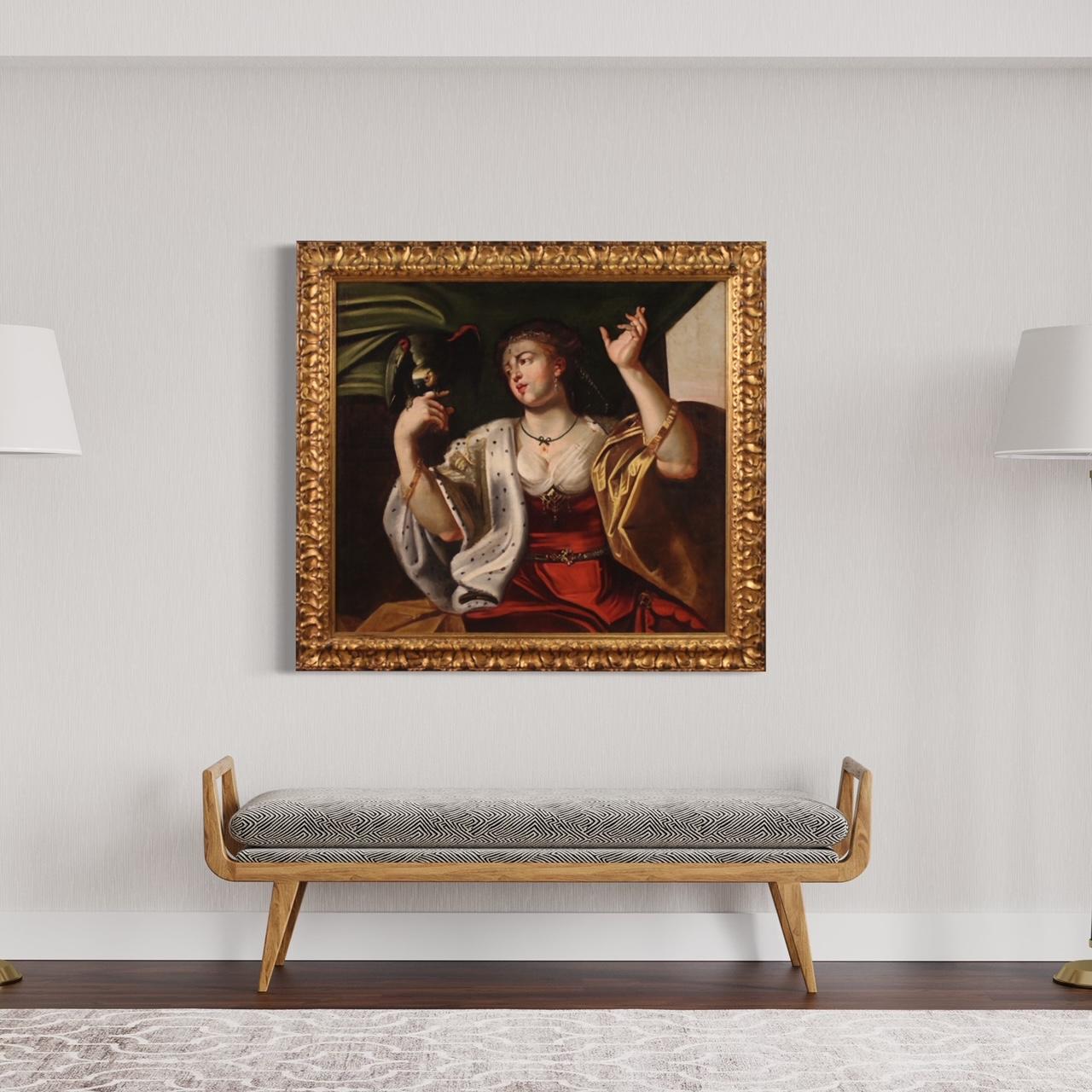 Huile sur toile italienne du 18ème siècle - Portrait ancien d'une femme avec perroquet en vente 10