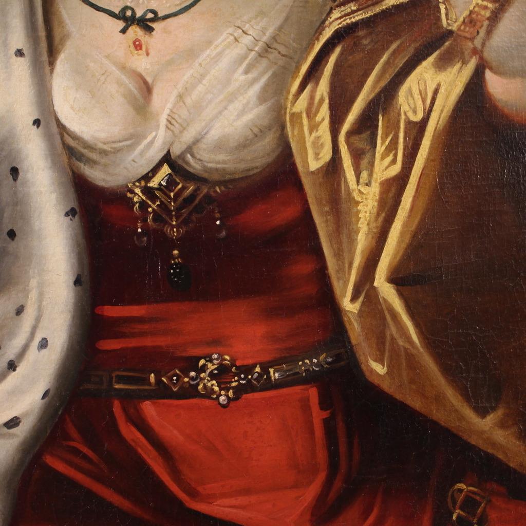 Huile sur toile italienne du 18ème siècle - Portrait ancien d'une femme avec perroquet en vente 3