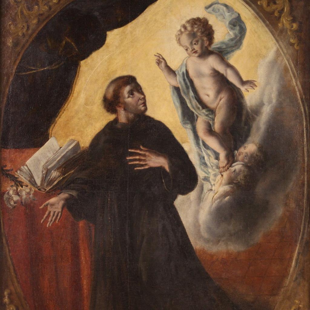 18th Century Oil on Canvas Italian Antique Painting Saint Anthony of Padua, 1750 For Sale 9