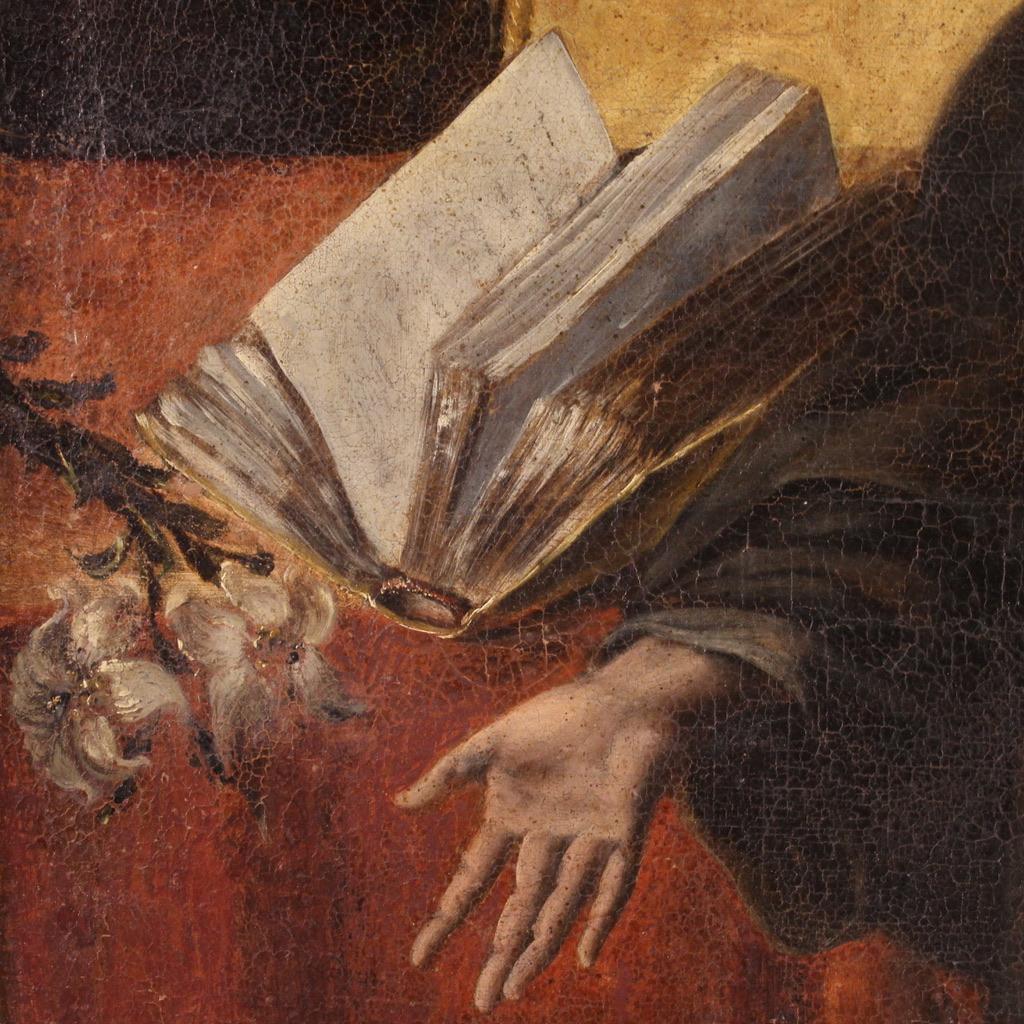 Italienisches antikes Gemälde des Heiligen Antonius von Padua, Öl auf Leinwand, 18. Jahrhundert, Öl auf Leinwand, 1750 im Angebot 4