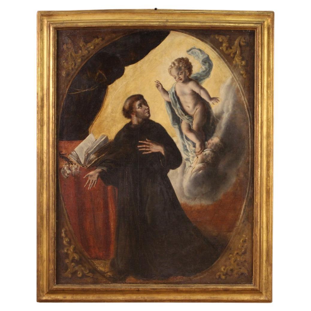 18th Century Oil on Canvas Italian Antique Painting Saint Anthony of Padua, 1750 For Sale
