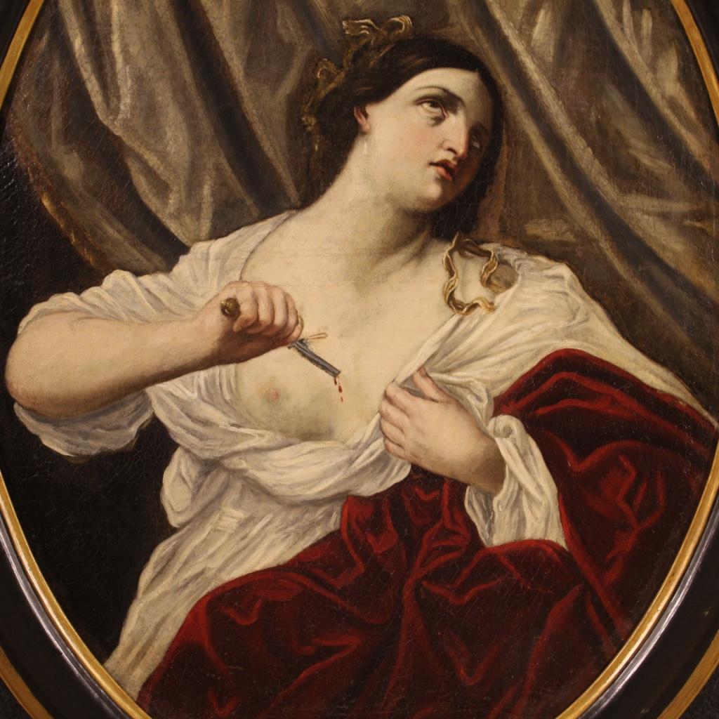 18th Century Oil on Canvas Italian Antique Painting Suicide of Lucretia, 1770 1