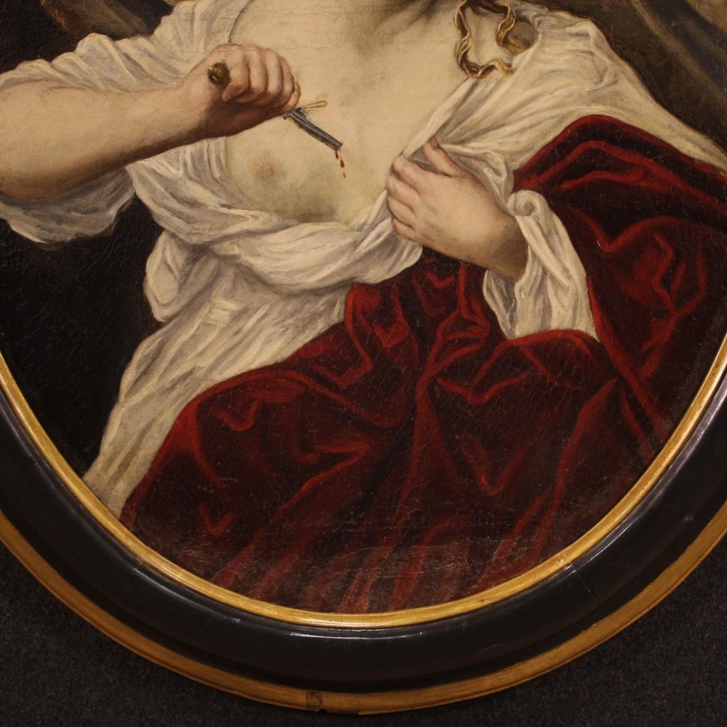 18th Century Oil on Canvas Italian Antique Painting Suicide of Lucretia, 1770 2