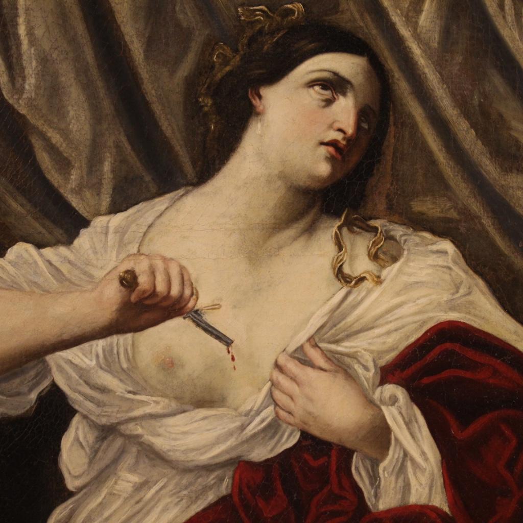 18th Century Oil on Canvas Italian Antique Painting Suicide of Lucretia, 1770 3