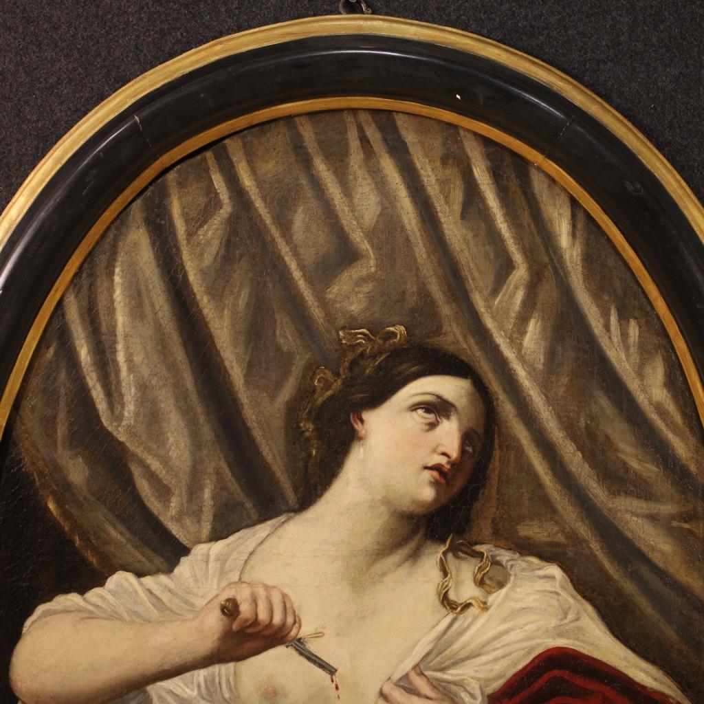 18th Century Oil on Canvas Italian Antique Painting Suicide of Lucretia, 1770 6