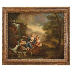 18th Century Oil on Canvas Italian Antique Painting the Bath of Diana, 1750