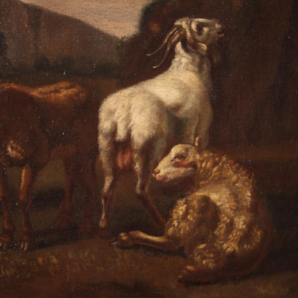 18th Century Oil on Canvas Italian Antique Pastoral Landscape Painting, 1740 In Good Condition In Vicoforte, Piedmont
