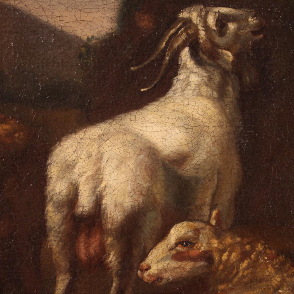 18th Century Oil on Canvas Italian Antique Pastoral Landscape Painting, 1740 1