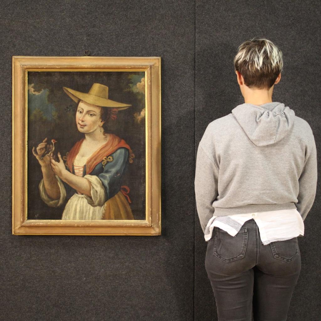 Pintura al óleo sobre lienzo del siglo XVIII Retrato antiguo italiano, 1750 en venta 6