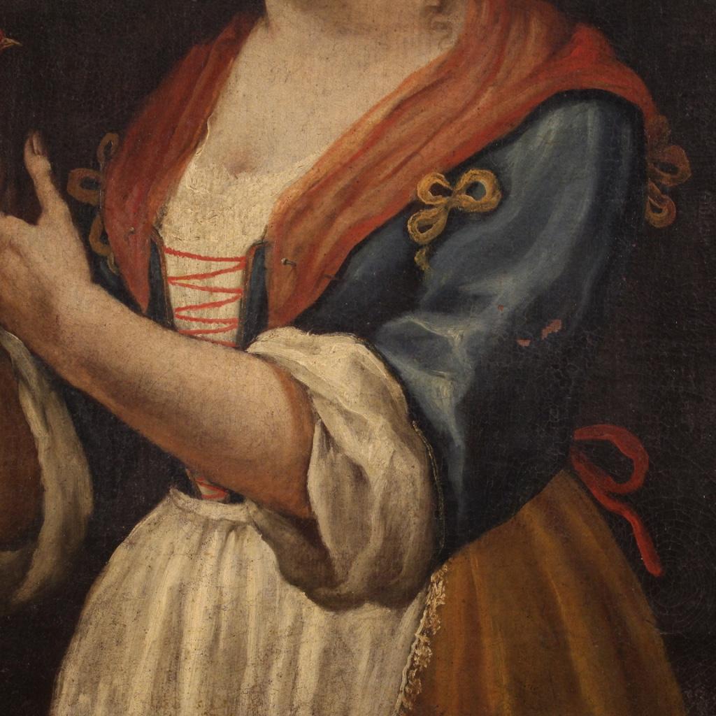 Toile Huile sur toile italienne d'un portrait ancien du 18ème siècle, 1750 en vente