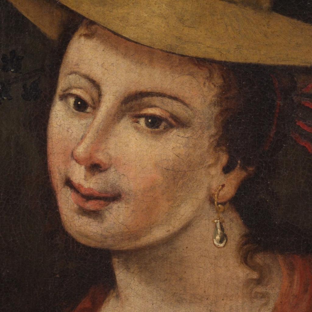 18th Century Oil on Canvas Italian Antique Portrait Painting, 1750 For Sale 3