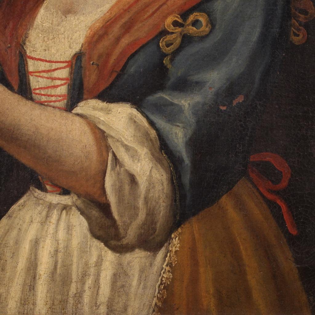 Italienisches antikes Porträtgemälde, Öl auf Leinwand, 18. Jahrhundert, Öl auf Leinwand, 1750 im Angebot 5