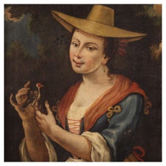 Pintura al óleo sobre lienzo del siglo XVIII Retrato antiguo italiano, 1750
