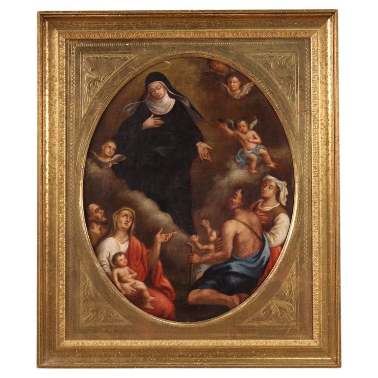 18th Century Oil on Canvas Italian Antique Religious Painting Adoration ...