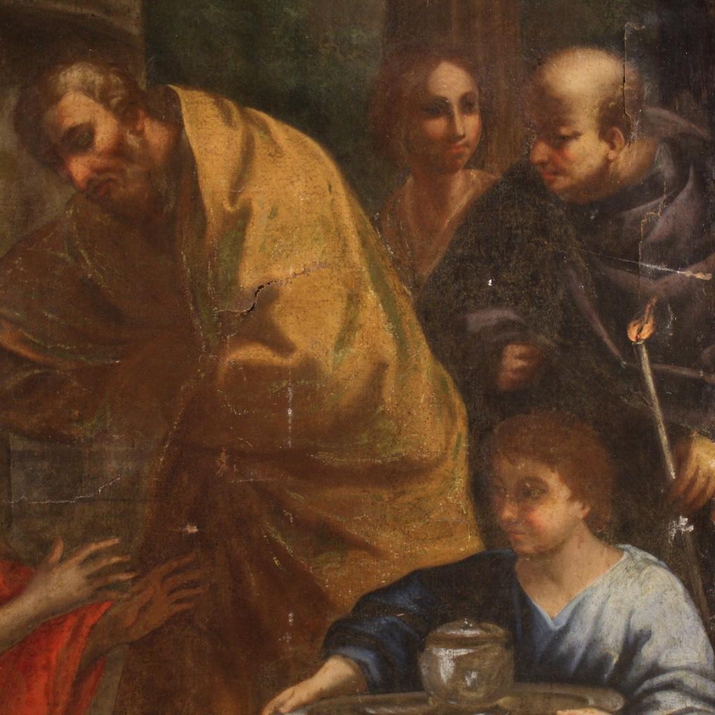 18th Century Oil on Canvas Italian Antique Religious Painting Baptism, 1750 2