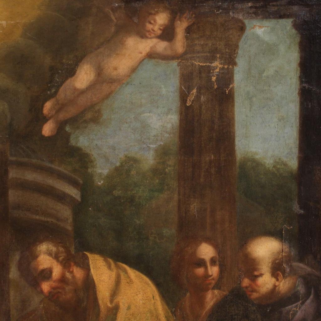 18th Century Oil on Canvas Italian Antique Religious Painting Baptism, 1750 4