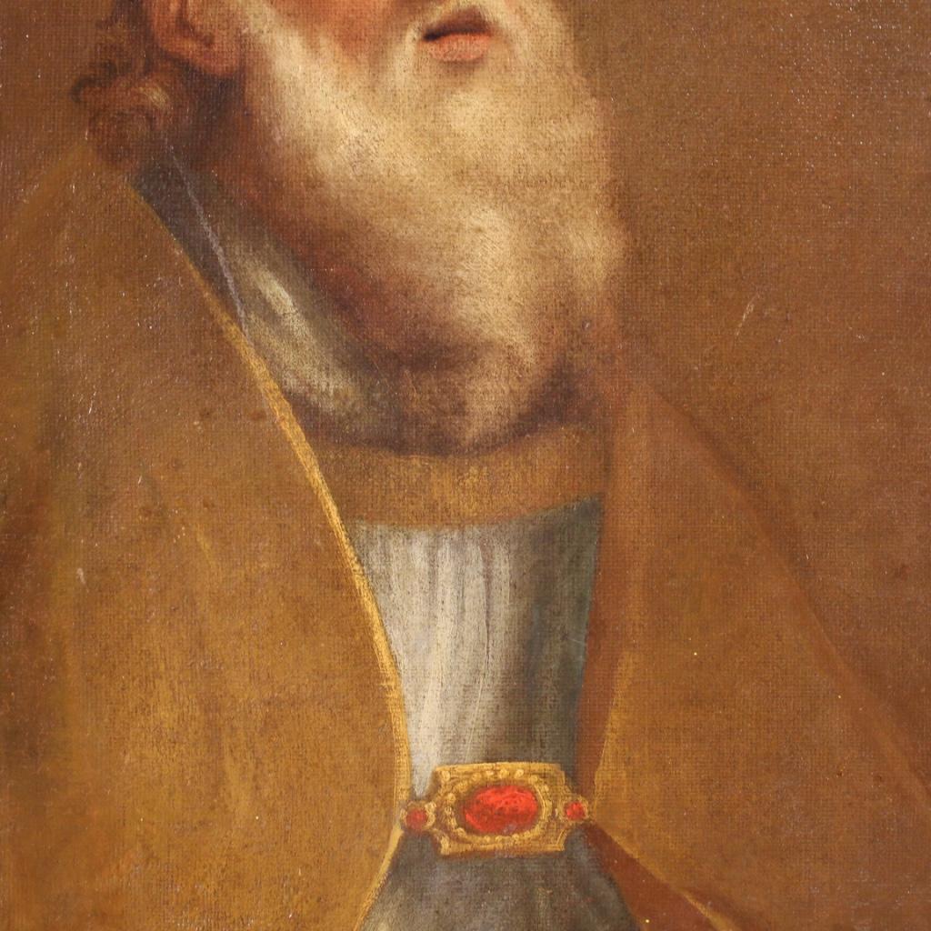 18th Century Oil Canvas Italian Antique Religious Painting Bishop Portrait 1720 For Sale 7