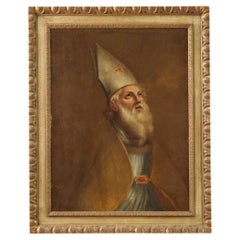 18th Century Oil on Canvas Italian Antique Religious Painting Bishop Portrait