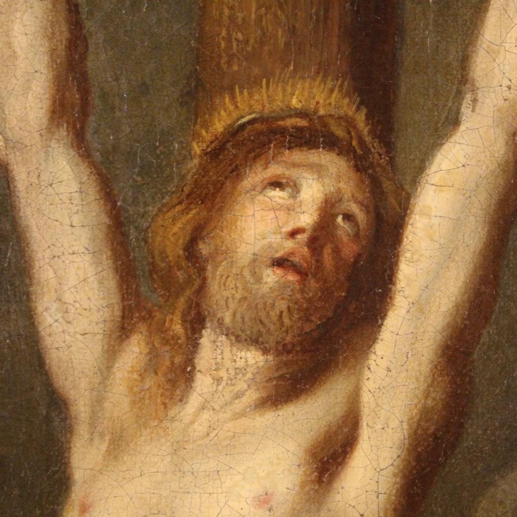 18th Century Oil on Canvas Italian Antique Religious Painting Crucifixion, 1780 7