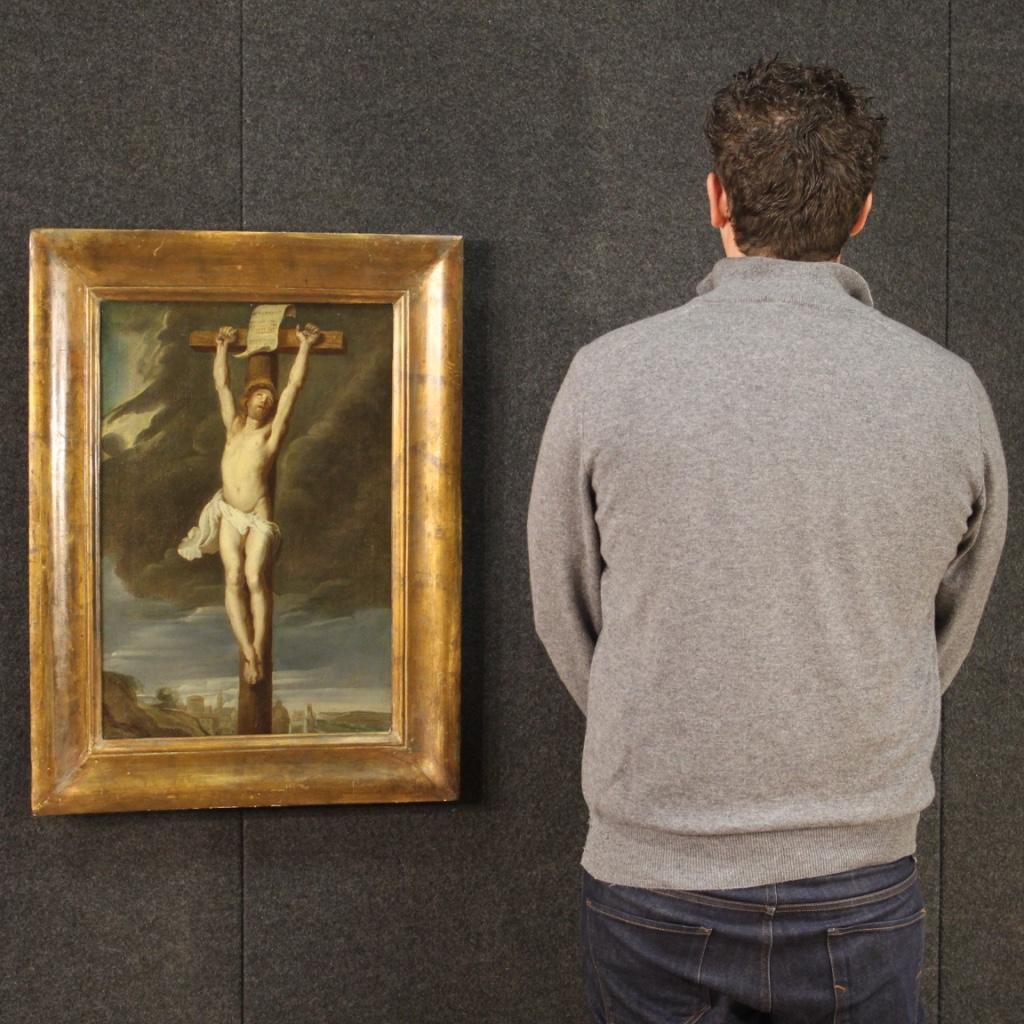 18th Century Oil on Canvas Italian Antique Religious Painting Crucifixion, 1780 9