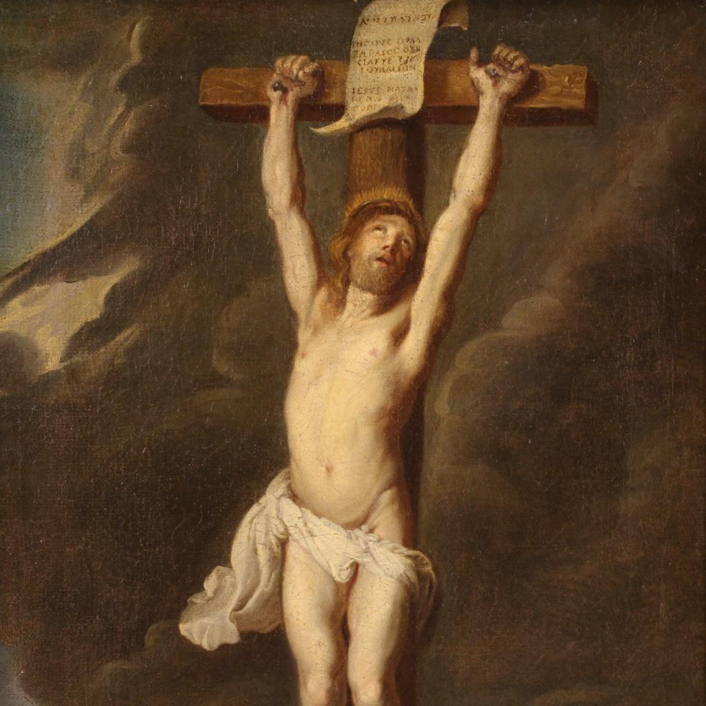 18th Century Oil on Canvas Italian Antique Religious Painting Crucifixion, 1780 1