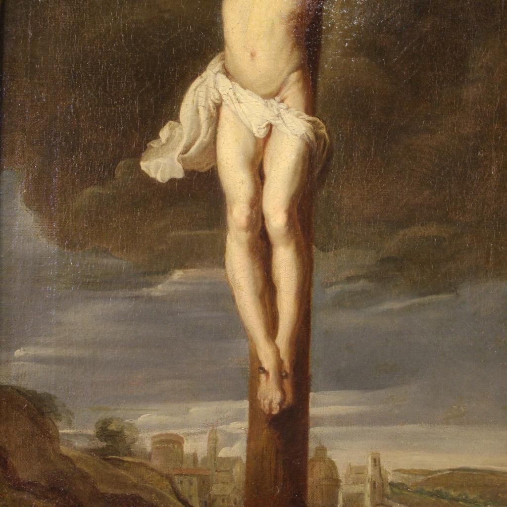 18th Century Oil on Canvas Italian Antique Religious Painting Crucifixion, 1780 2