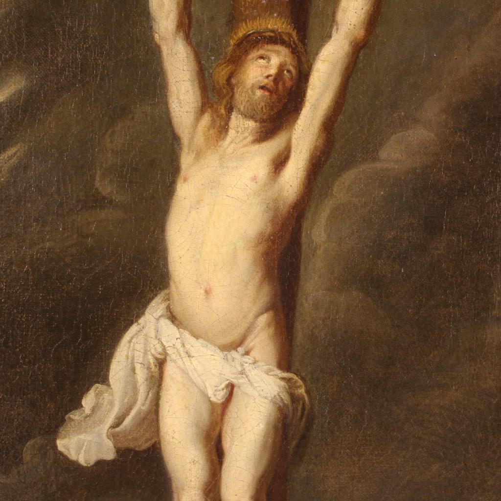 18th Century Oil on Canvas Italian Antique Religious Painting Crucifixion, 1780 3