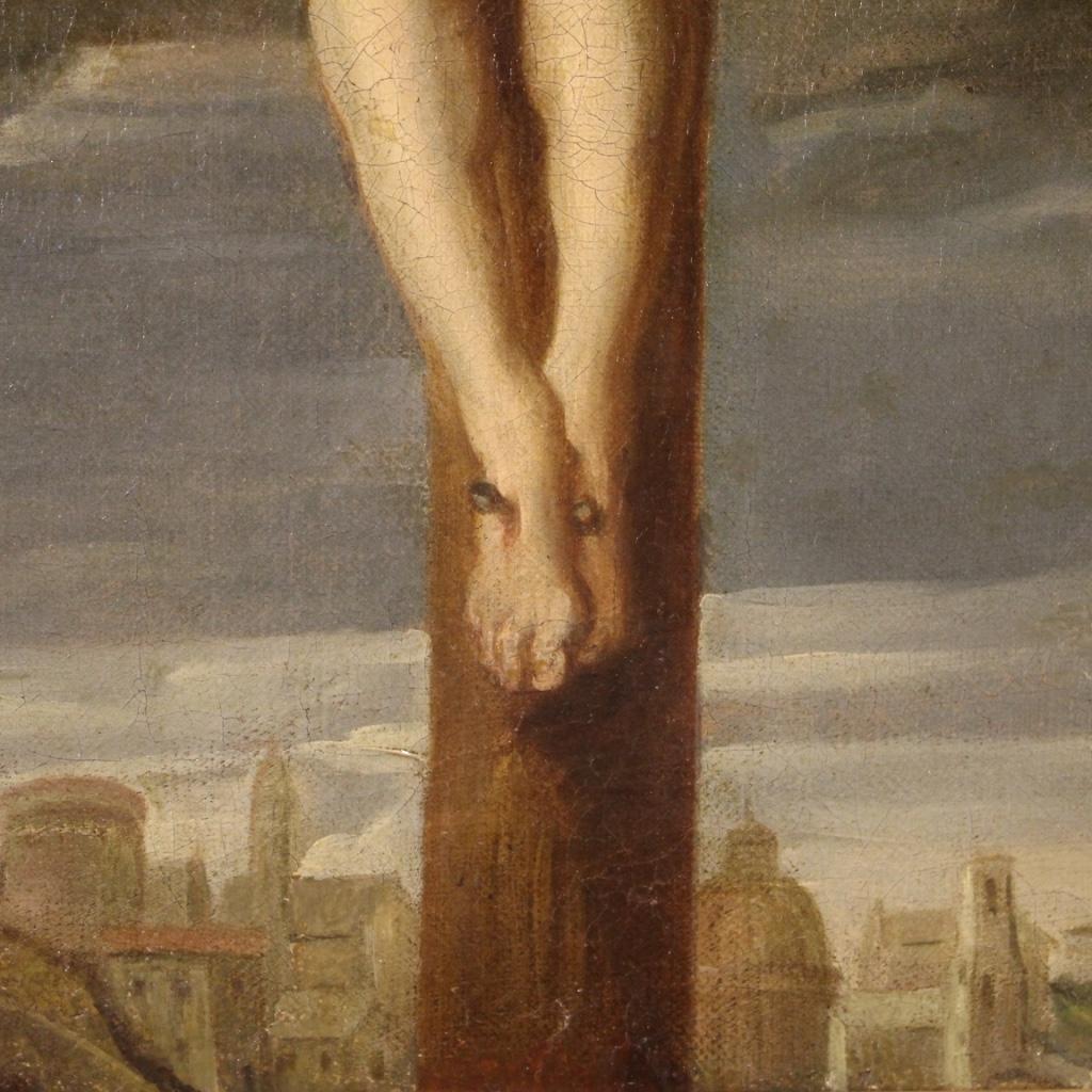 18th Century Oil on Canvas Italian Antique Religious Painting Crucifixion, 1780 5