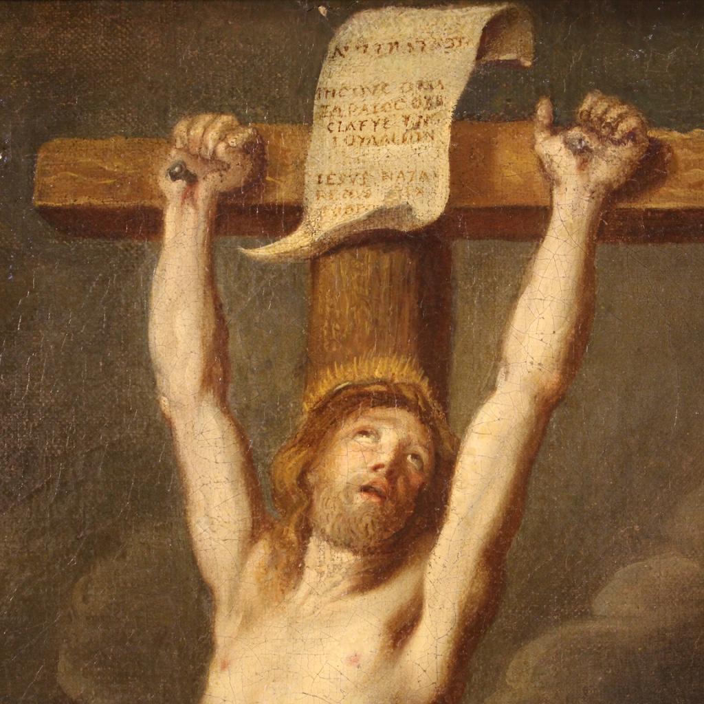 18th Century Oil on Canvas Italian Antique Religious Painting Crucifixion, 1780 6