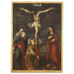 18th Century Oil on Canvas Italian Antique Religious Painting Crucifixion, 1780