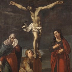 18th Century Oil on Canvas Italian Antique Religious Painting Crucifixion, 1780