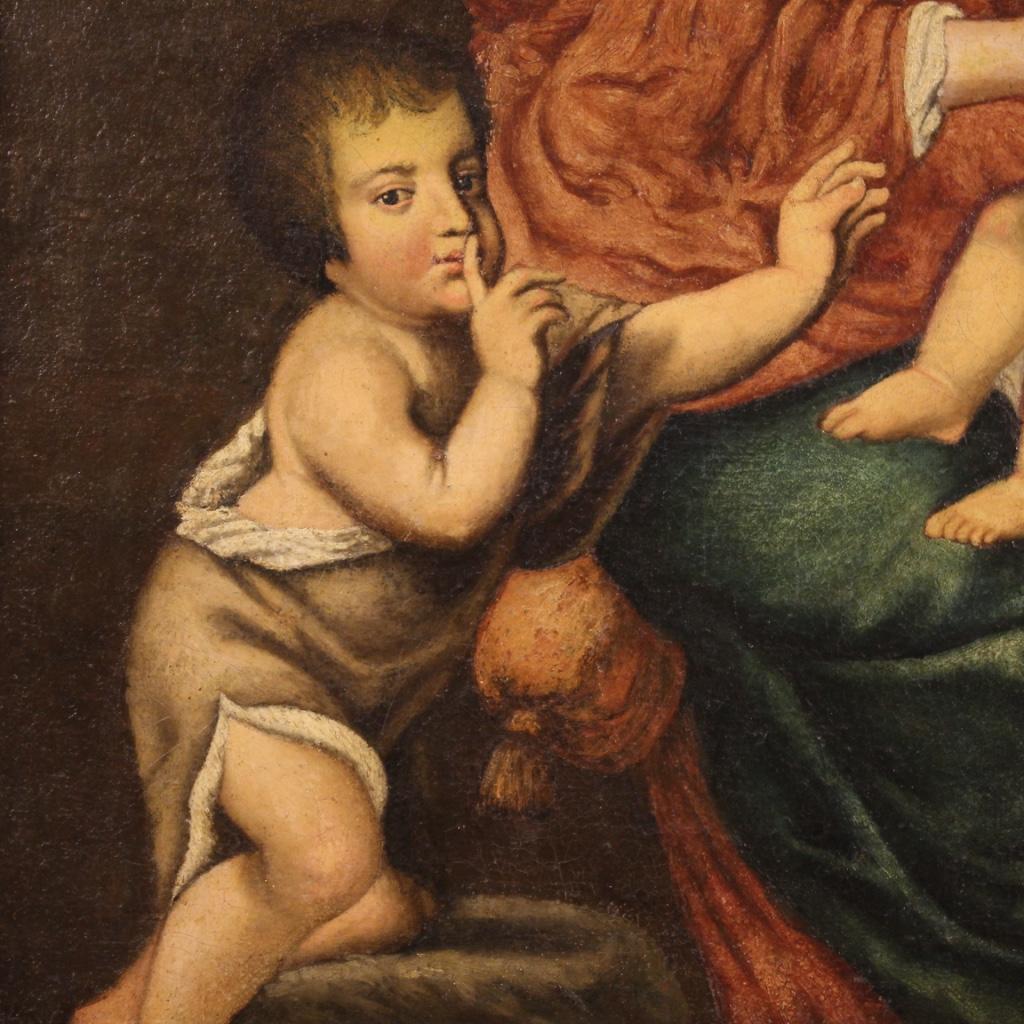 Oiled 18th Century Oil on Canvas Italian Antique Religious Painting Holy Family, 1760