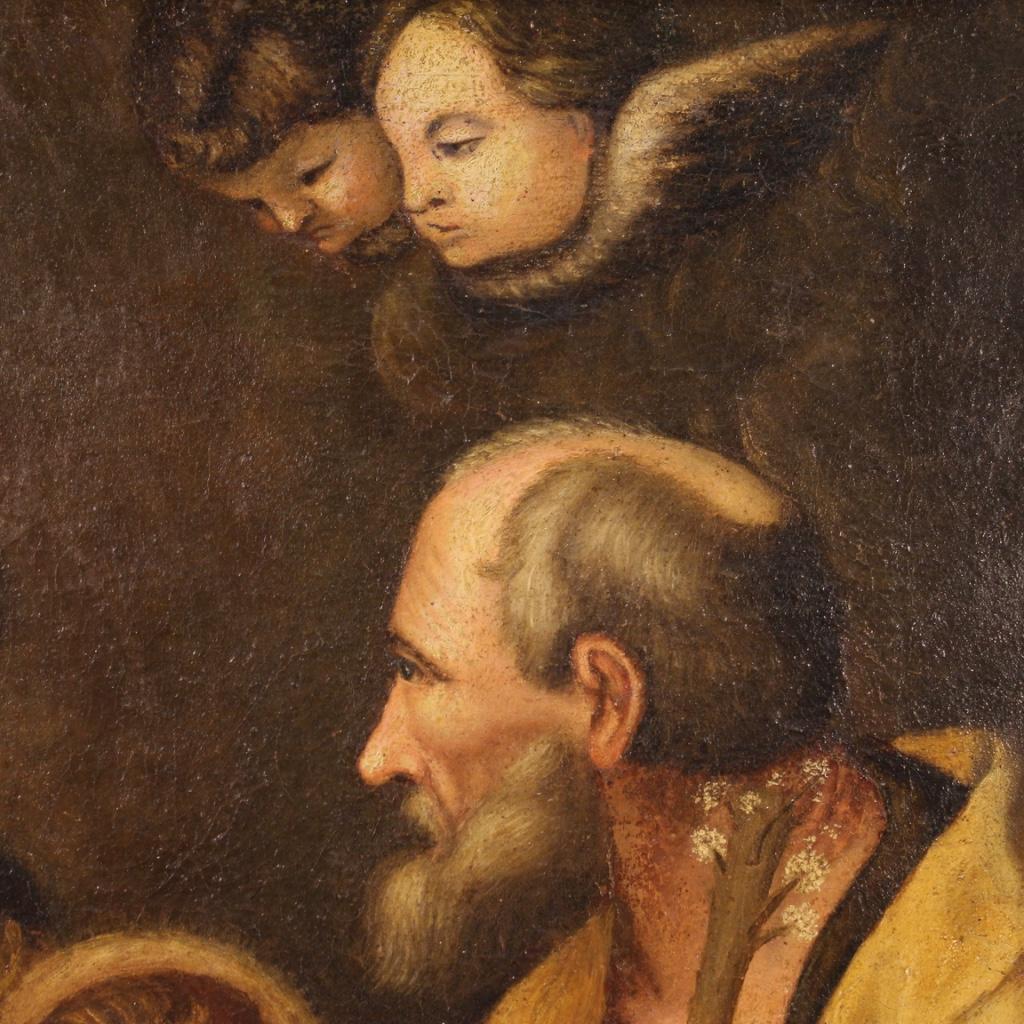 18th Century Oil on Canvas Italian Antique Religious Painting Holy Family, 1760 2