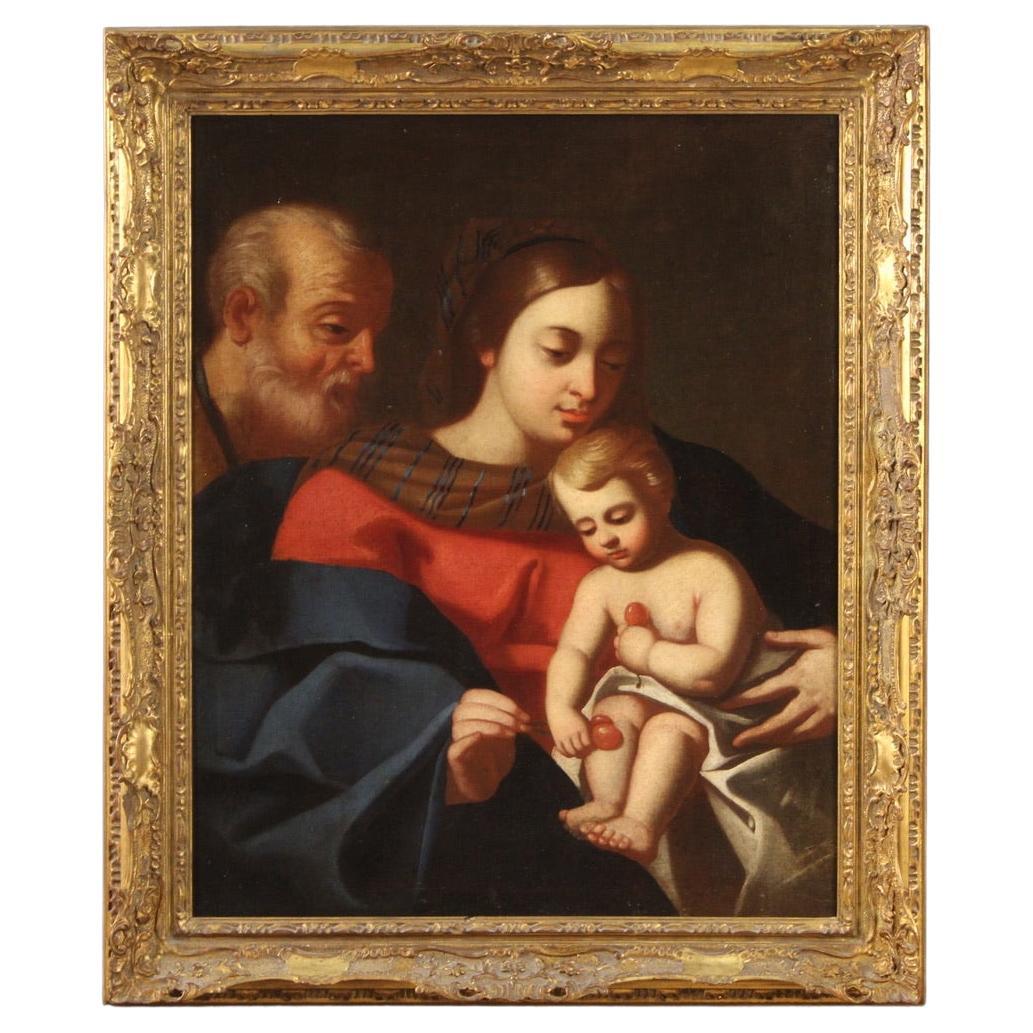 18th Century Oil on Canvas Italian Antique Religious Painting Holy Family, 1760