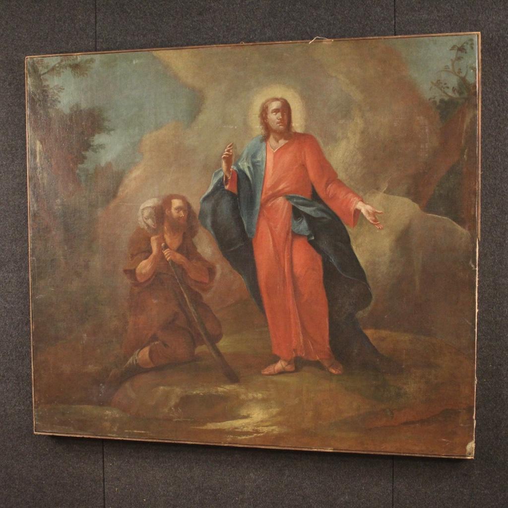 18th Century Oil on Canvas Italian Antique Religious Painting Jesus and Shepherd 4