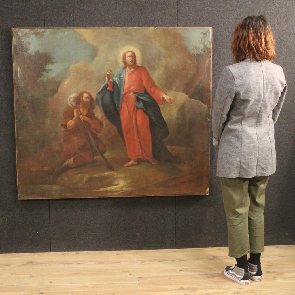 Antique Italian painting from 18th century. Oil painting on canvas depicting the subject of sacred art Jesus and the shepherd of beautiful size and good pictorial quality. Framework for antique dealers and collectors of antique painting. Framework