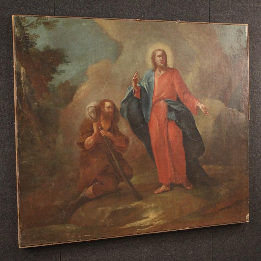 18th Century Oil on Canvas Italian Antique Religious Painting Jesus and Shepherd In Good Condition In Vicoforte, Piedmont