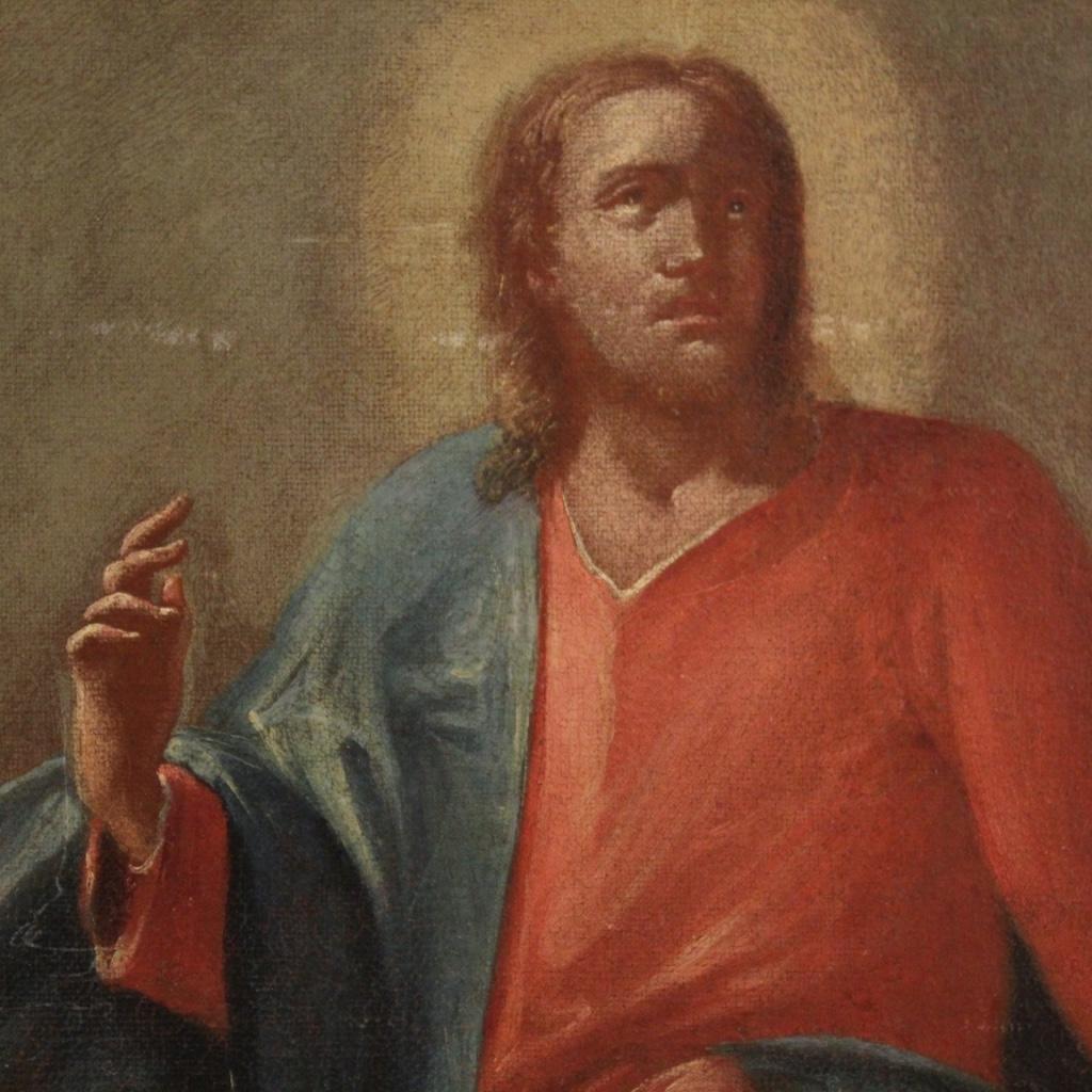 18th Century Oil on Canvas Italian Antique Religious Painting Jesus and Shepherd 1