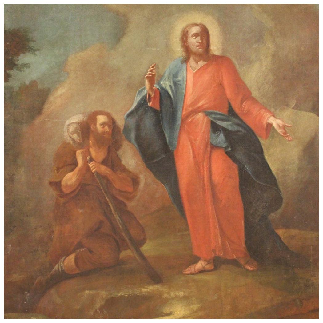 18th Century Oil on Canvas Italian Antique Religious Painting Jesus and Shepherd