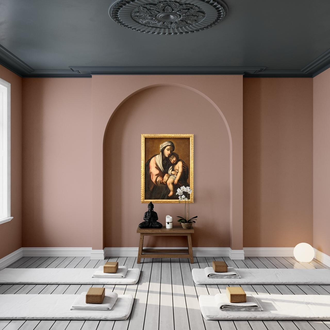 Italienisches antikes religiöses Gemälde Madonna mit Kind, Öl auf Leinwand, 18. Jahrhundert (Geölt) im Angebot