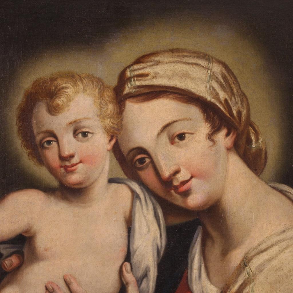 18th Century Oil on Canvas Italian Antique Religious Painting Madonna with Child In Good Condition In Vicoforte, Piedmont