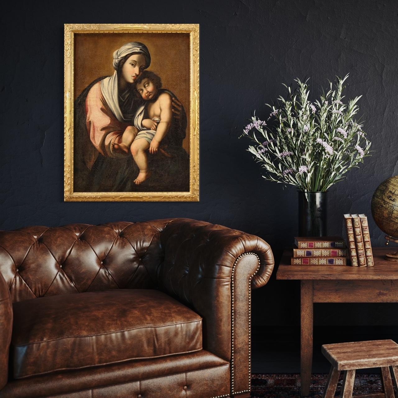 Italienisches antikes religiöses Gemälde Madonna mit Kind, Öl auf Leinwand, 18. Jahrhundert im Zustand „Gut“ im Angebot in Vicoforte, Piedmont