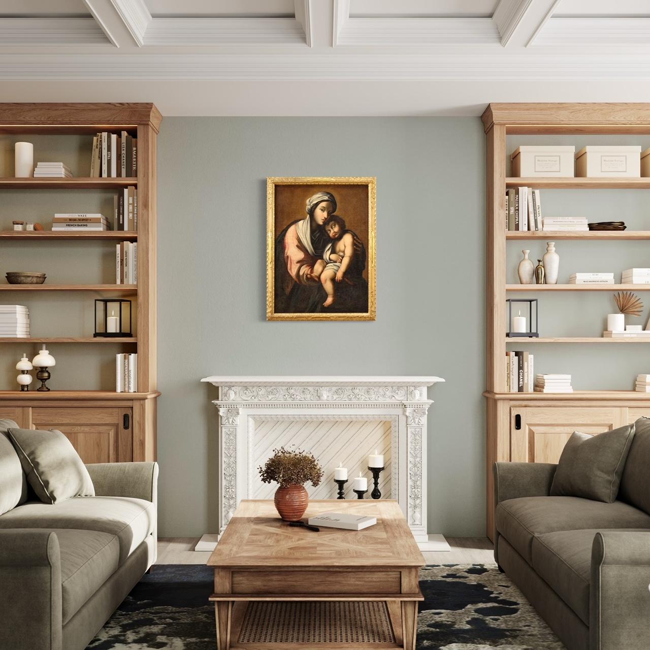 Italienisches antikes religiöses Gemälde Madonna mit Kind, Öl auf Leinwand, 18. Jahrhundert (Frühes 18. Jahrhundert) im Angebot