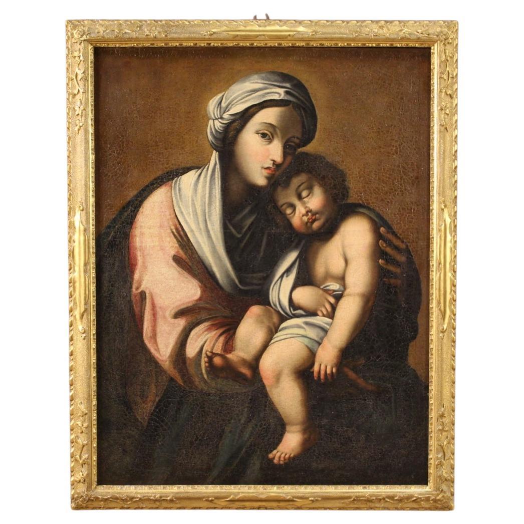 Huile sur toile du 18e siècle, peinture religieuse italienne ancienne, Madonna avec Child