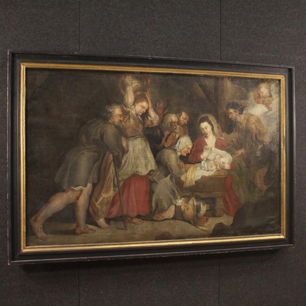 18th Century Oil on Canvas Italian Antique Religious Painting Nativity, 1770 In Good Condition In Vicoforte, Piedmont