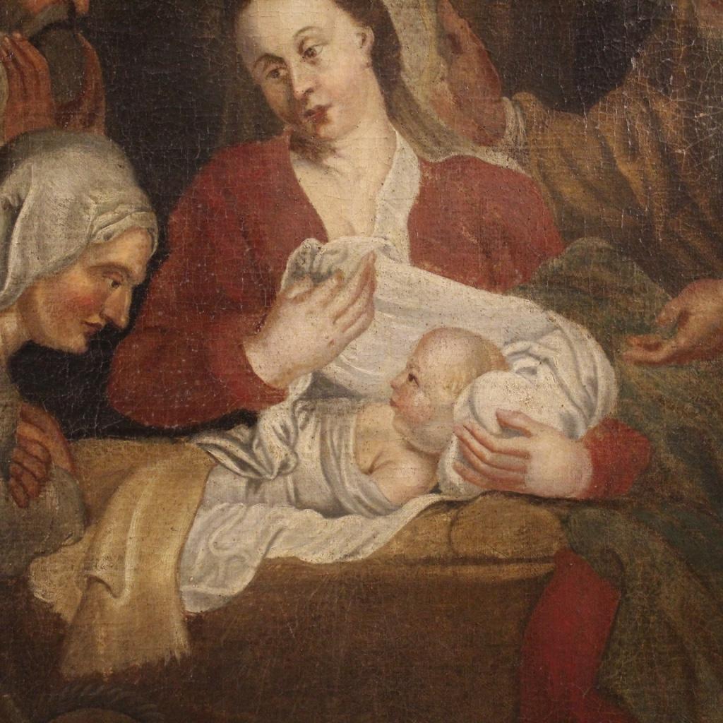 18th Century Oil on Canvas Italian Antique Religious Painting Nativity, 1770 3