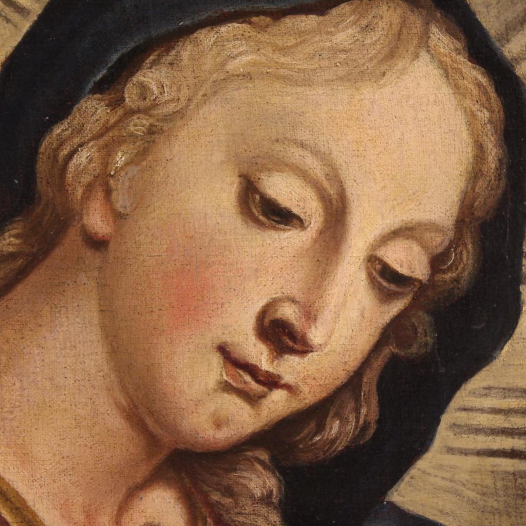 18. Jahrhundert Öl auf Leinwand Italienisch antike religiöse Malerei Betende Madonna im Angebot 5