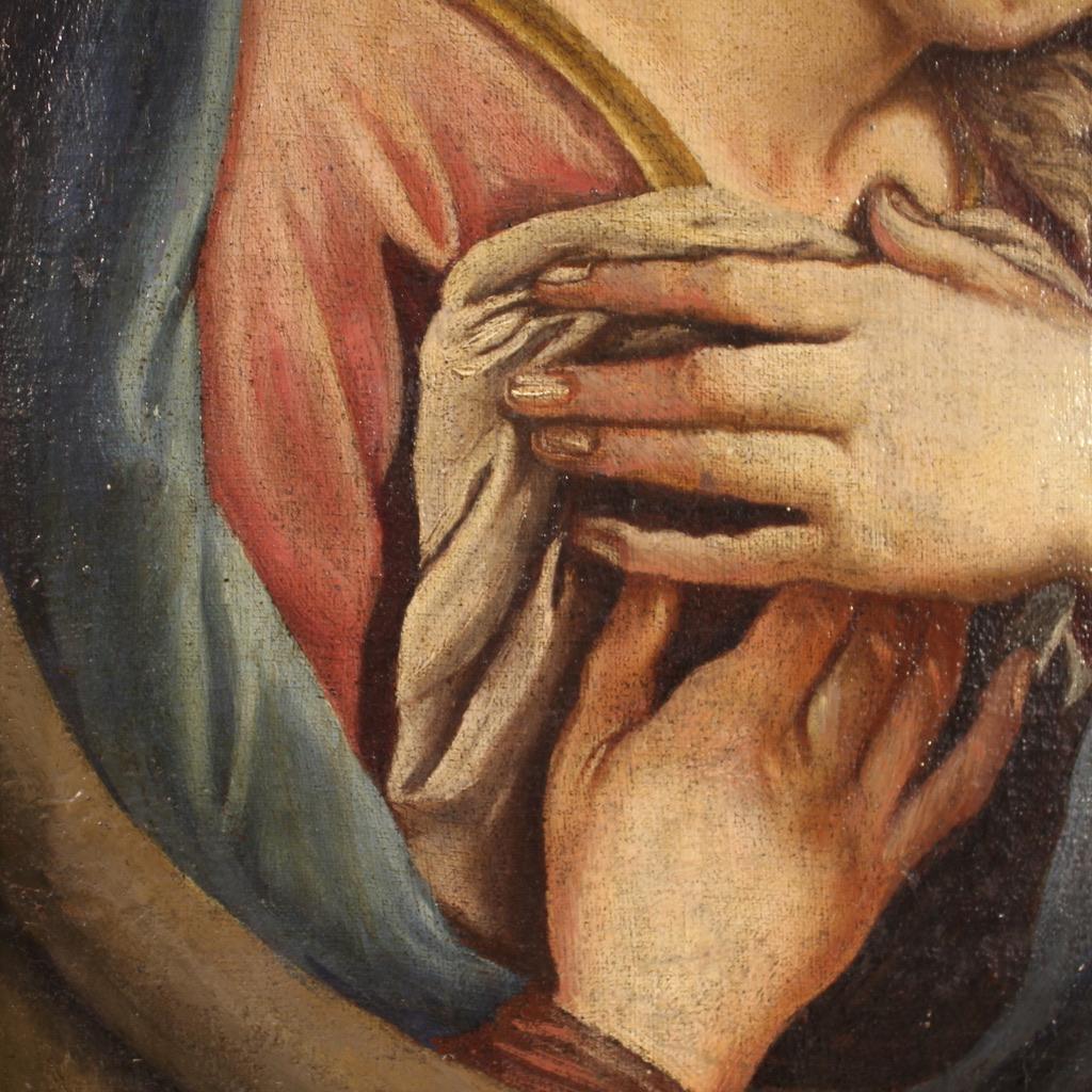 18. Jahrhundert Öl auf Leinwand Italienisch antike religiöse Malerei Betende Madonna im Angebot 6